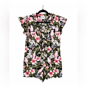 Joey Wolffer Reworked Tropical Birds Romper Up Cycled OOAK Read Women’s Sz S